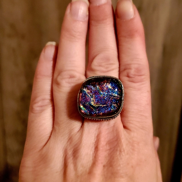 New Dichroic Glass 925 Silver Ring. - Picture 7 of 12